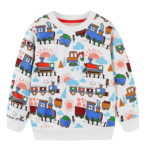Winzik - Winzik Boys Sweatshirt Toddler Shirt Kids Halloween Christmas Novelty Crewneck Pullover Cotton Tops Clothing 2-7Y (5-6 Years, White Train)