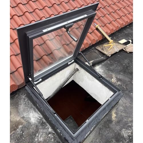 Botola Da Tetto Grande finestra da tetto e lucernario, portello di accesso al tetto della soffitta per impieghi gravosi con vetro temperato a doppio strato, copertura del pozzetto della finestra(50x60