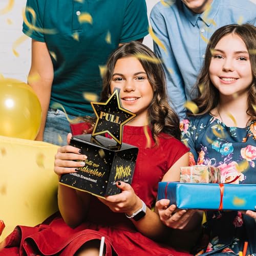 COMOOKA Geldgeschenk Jugendweihe Junge - DIY Überraschungsbox für Geldgeschenke Verpacken - Originelle Jugendweihe Geschenke für Junge & Mädchen (Schwarz Gold, 13x13x11cm)