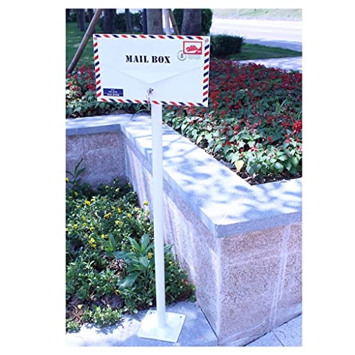 Sudemota Mailbox Vertical Mailbox Floor Standing Letterbox with Keys White Decorative Mail Box Envelope Shape Rustproof Mail Box for Outside Garden Decoration (Size : Floor-standing)