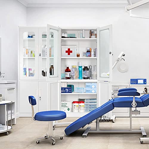 Atripark Metal Storage Cabinet, Lockable Glass Display Cabinet With Glass Doors, White Tall Steel Locker With 3 Adjustable Shelves For Home Office Garage #TOP4