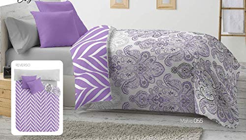 Energy Colors Textil - Hogar - Grecia - Relleno Nórdico 350 gr Reversible Estampado Tacto Pluma Otoño/Invierno (Oyex Malva, 250_x_260_cm (Cama 150) )