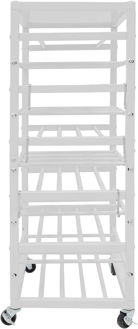 Metal Paint Spray Can Cart 5 Tiers Rolling Spray Bottle Lube Holder with Storage Tray and Hook, Aerosol Can Holder Rack, Wheel Spray Can Holder for Garage, Shop, Craft Workspace (White)