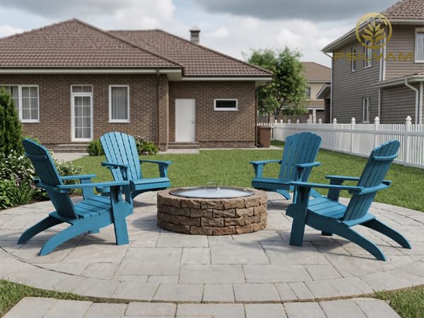Image of Psilvam Adirondack Chairs with Cup Holder, Poly Lumber 1PC,Blue