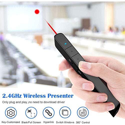 Image of Rechargeable Presentation Clicker with Green Light Pointer for presentations, PowerPoint Clicker for Presentation Remote, Long Range Wireless Presenter (Black - N75)