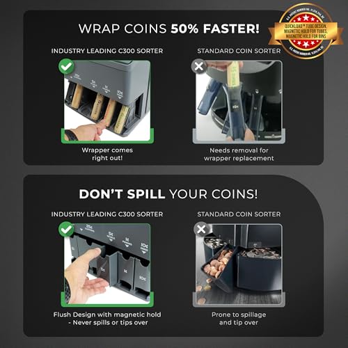 Image of Cassida C300 Professional USD Coin Counter, Sorter and Wrapper /Roller, 300 Coins /min, with Quickload and Printing-Compatible, Gray