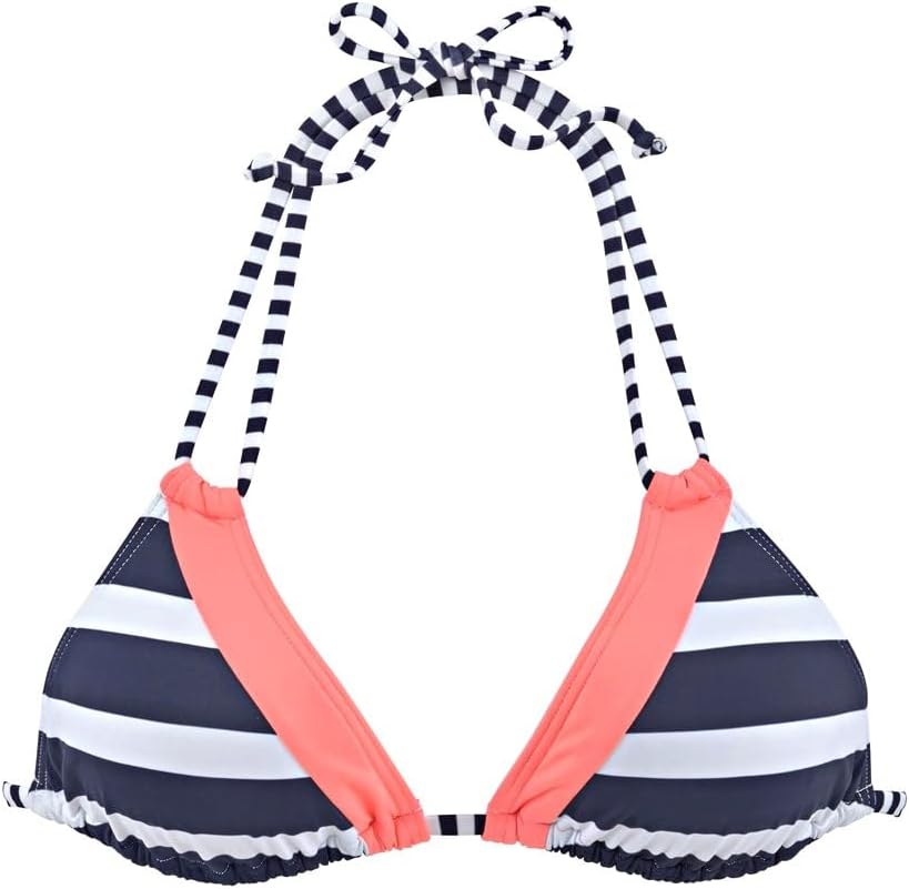 LASCANA Striped Triangle Bikini Top for Women, Sporty Trend Look, Adjustable, Removable Soft Cups