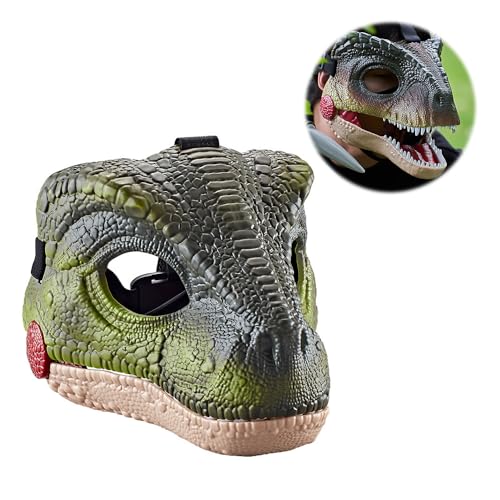 KUWUNG Dino Mask, Réaliste Masque Dinosaure avec Bouche Mobile et Dinosaure Cri, Dinosaure Masque pour Halloween, Fête, Mascarade, Carnaval, Cosplay (Vert)