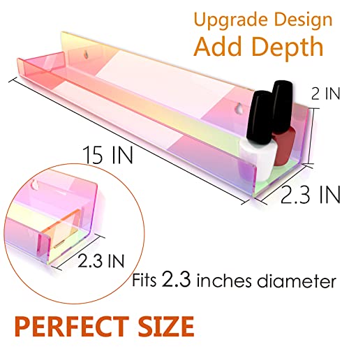 Image of 8 Pack 15 Inch Iridescent Acrylic Floating Wall Shelves, Rainbow Shelves | Modern Display Shelf for Sunglasses, Oils, Pictures & Toy Storage Wall Decor