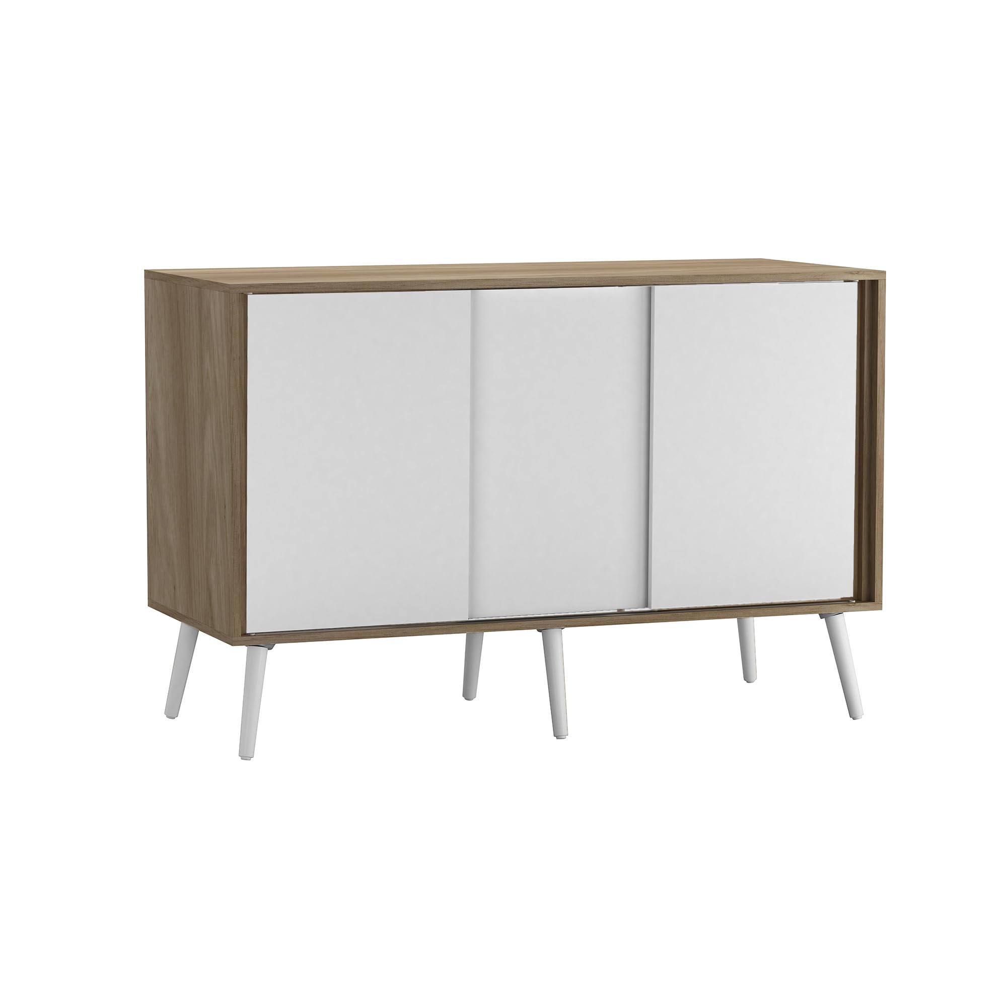 URBNLIVING 3-Door Sliding Sideboard Cabinet with Wooden Legs, Modern Cupboard, Credenza for Living Room, Dining Room or Office, Storage Organizer with Stylish Sliding Doors, Mix & Match Colour Combos