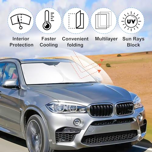 Image of Windshield Sun Shade Custom Fit for 2014 2015 2016 2017 2018 BMW X5 Accessories Foldable Sunshade Sun Blocker Protect Car from Sun Rays & Heat Damage Keep Car Cooler