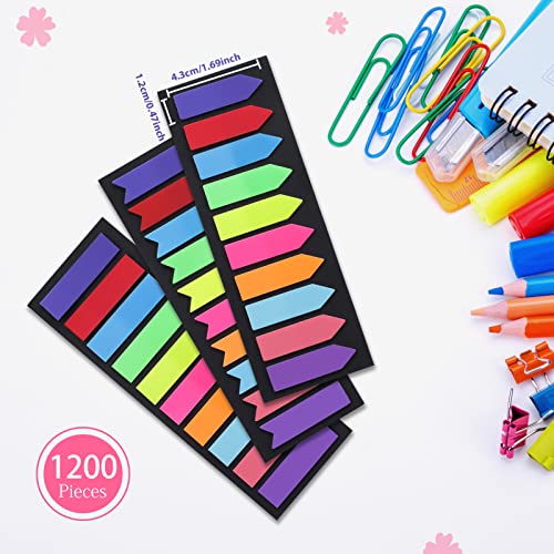 Image of moinkerin Pack of 1200 Adhesive Strips, Adhesive Markers, Film, Text Strips, Sticky Notes, Adhesive Markers, Small Flags, Sticky Notes, Tabs, Writeable Labels for Page Marking (10 Colours)