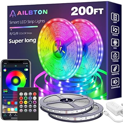 AILBTON 200ft Led Strip Lights(2 Rolls of 100ft led Lights) Ultra Long Led Light Strip with App Voice Control Remote,5050 RGB Music Sync Color Changing Led Lights for Bedroom,Party,Home Decoration