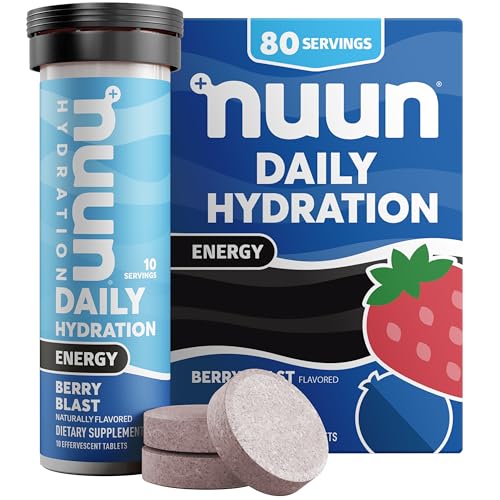 Nuun Energy Electrolyte Tablets with Ginseng Caffeine from Green Tea Extract Vitamin B12 B6 B5 Magnesium & 4 Other Electrolytes Gluten Free & Vegan Berry Blast 8 Pack (80 Servings Total)