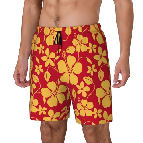 Hawaiian Style Red Yellow Funny Men's Swim Trunks Board Shorts Quick Dry-2