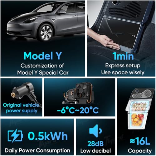 Image of for Tesla Model Y Car Refrigerator (2020-2024, 5-Seater Only) • 16.9Qt Hidden Side-Mount Fridge • 21.2F Cooling • APP + Knob Control • Ultra-Quiet for Model Y Juniper Cooler Camping & Road Trips