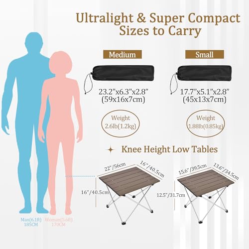 Image of Grope Small Folding Camping Table with Aluminum Table Top, Beach Table for Sand with Carrying Bag,Prefect for Outdoor, Picnic, BBQ, Cooking, Festival (Coffee-M)