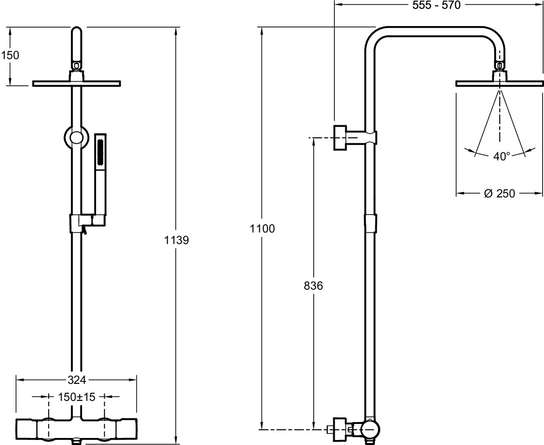 JACOB DELAFON Columna de ducha termostática 100% metal AHORRO DE AGUA Uso fácil y confort de uso perfecto Cabeza y maneta redondas Color Cromo TOOBI E78522-CP