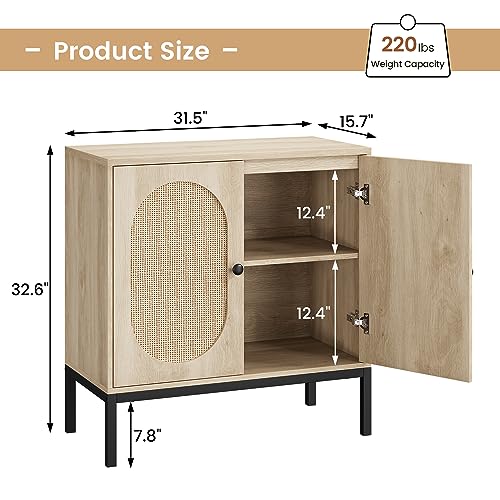 Image of Sideboard Buffet Cabinet with Storage, Accent Cabinet with Rattan Doors, Adjustable Shelf & Metal Feet, Coffee Bar Liquor Cabinet for Living Room, Dining Room, Hallway & Kitchen,Beige