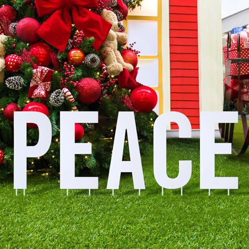 5 Pcs Peace Yard Sign Letter Cutouts Christmas Winter Yard Signs to Spell Peace with 12 Stakes Lawn Sign for Xmas Party Decorations Guidepost Open House, 18 Inches Tall - Image 5