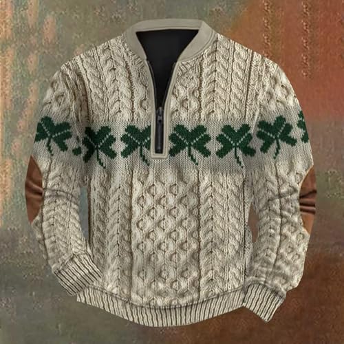 St Patty's Day Shirt Men Irish Graphic Sweatshirt Shamrock Color Block Quarter Zip Long Sleeve Outdoor Holiday Tee2
