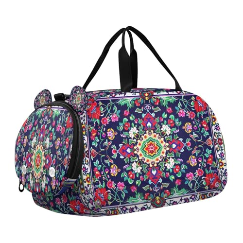 YETTASBIN Sport Travel Duffel Bag for Girls Boys, Mexican Floral Large Waterproof Weekender Overnight Bag, Detachable Shoulder Strap Gym Bag with Shoe Compartment & Wet Pocket