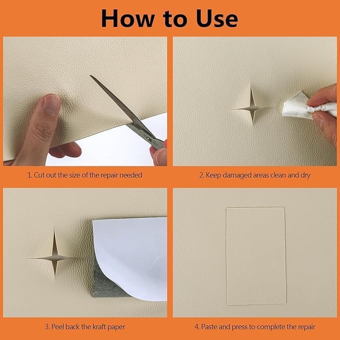 IMUU Self-Adhesive Leather Repair Patch Durable Leather Sheet for Sofa, Couch, Furniture, Car Seats and Jackets Waterproof DIY Upholstery Repair Tape (Khakhi) 4