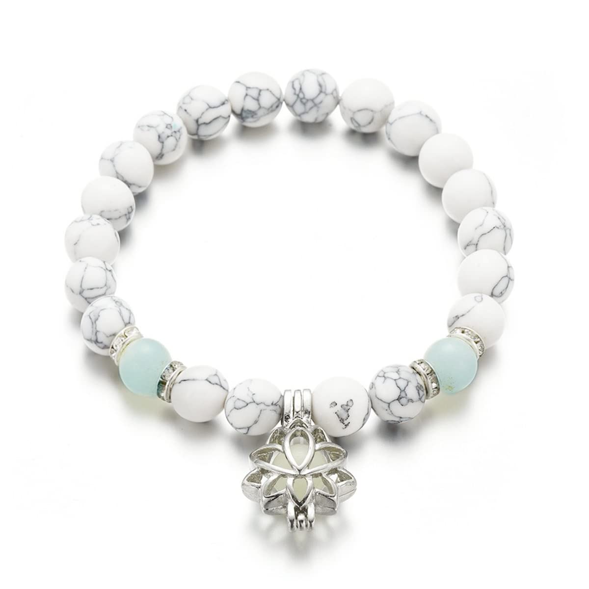 Fuqimanman2020Luminous Glow in The Dark Lotus Flower Shaped Bead Stretch Bracelet for Women Natural Turquoise Stone Charm Bracelet