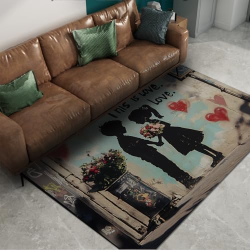 Tapis de salon grunge 140x200 antidérapant et lavable