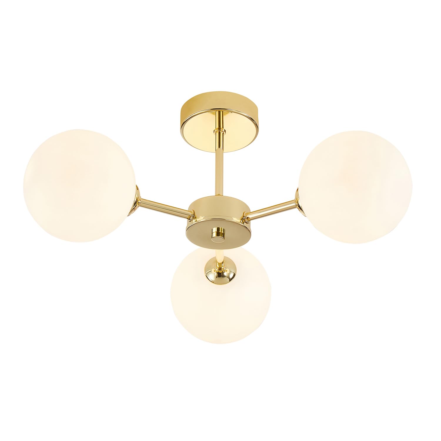 Rackhams Gold/Light/White Contemporary Chic Polished Ceiling With Opal Globe Glass Shades