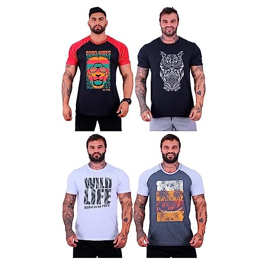Kit 4 Camisetas Tradicional Masculina Clássica MXD Conceito Básica Camisas Estampas Algodão (P, Opção 05)