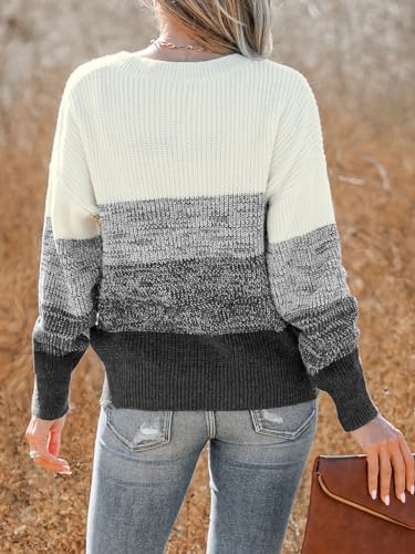 Image of CUPSHE Women Sweater Striped V-Neck Tops Long Drop Sleeve Pullover Casual