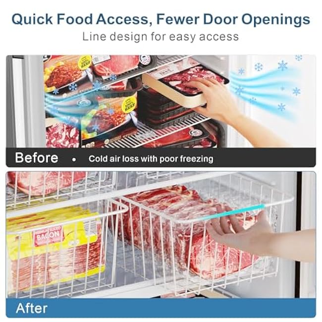 iSPECLE Freezer Organizer Bins - 4 Pack Medium Upright Baskets for 14 to 15.5 cu.ft Stand Up Freezer, Easily Sort and Get Food, Air Circulation Stops Food Sliding Out, White