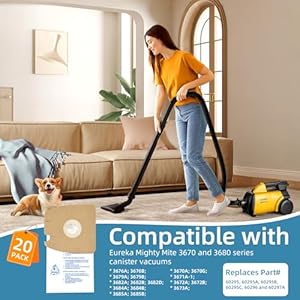 20 Pack Replacement Style MM Vacuum Bags, for Eureka Mighty Mite 3670 and 3680 Series Canisters Vacuums, Replaces 60295, 60295A, 60297A Part Vacuum Bags 20 Pack Replacement Style MM Vacuum Bags for Eureka Mighty Mite 3670 and 3680 Series Canisters Vacuums Replaces 60295 60295A 60297A Part Vacuum Bags