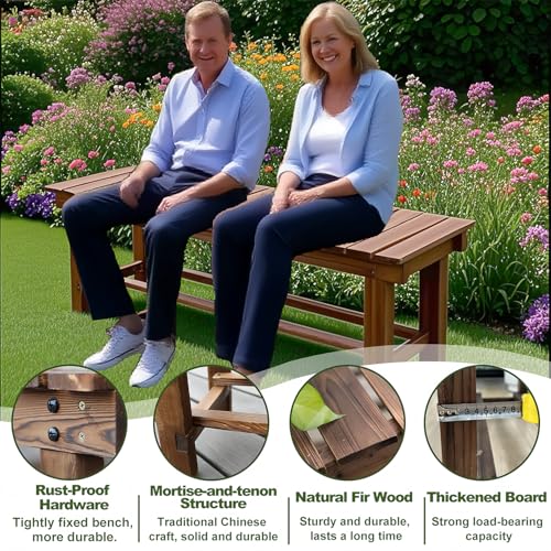 Image of 47.2'' Outdoor Garden Benches Weatherproof Patio Bench Two-Person Seat Backless Bench Wood Bench with Slatted High Temperature Bench for Front Porch Backyard (Upgraded to Prevent Fading)