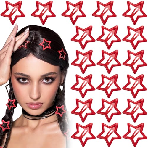 Mxxipp 20pcs Star Hair Clips for Women Non-Slip Metal Star Snap Barrettes Y2K Hairstyle Accessories for Women Thick Thin Fine Straight Curly Long Short Hair- Red