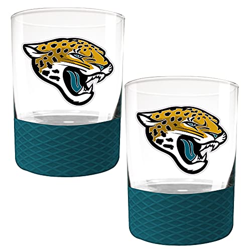 Great American Products Jacksonville Jaguars 2-Pack 14Oz. Rocks Glass Set With Silcone Grip #TOP17