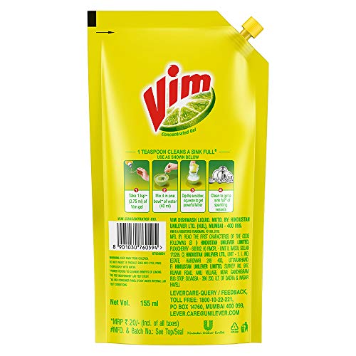Image of Vim Dishwash Gel, Lemon, 140ml -
