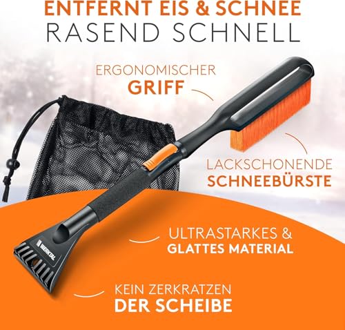 WERKTAL Eiskratzer Auto mit Besen (Teleskop) lackschonend – Scheibenkratzer mit Eisbrecher & Schneebesen für PKW LKW SUV, stabiles Winterzubehör inkl. Tasche – inklusive Scheibenschwamm