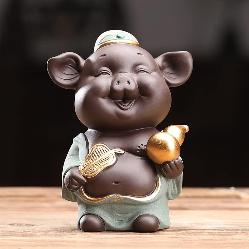 CHBDJY Estatua de cerdo de la suerte, linda figura de cerdo de Feng Shui para buena suerte, estatua de té de cerdo hecha a mano para decoración de