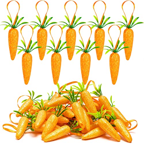24Pcs Easter Carrot Tree Decorations, Premium Foam Glitter Artificial Carrots For Easter Hanging Decoration #TOP12