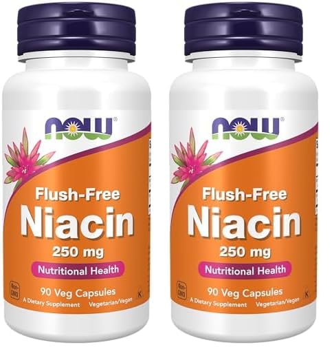 NOW Supplements, Niacin (Vitamin B-3) 250 mg, Flush-Free, Nutritional Health, 90 Veg Capsules (Pack of 2)