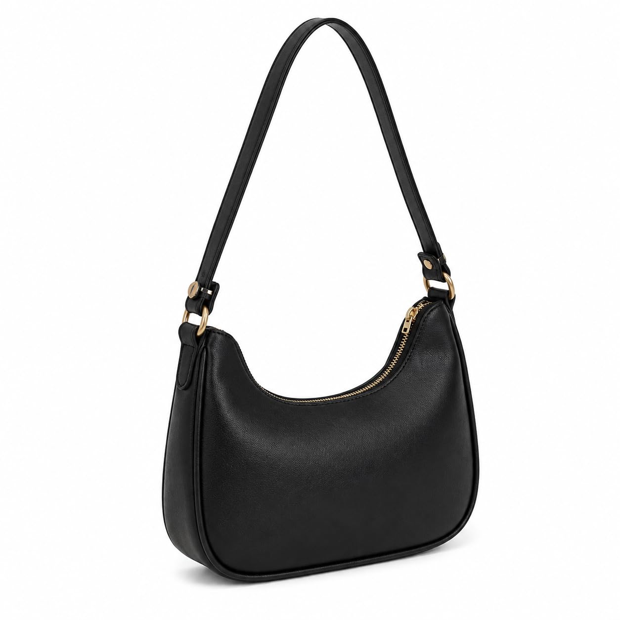 Women’s Black PU Leather Crescent Shoulder Handbag with Zip Closure-picture-40