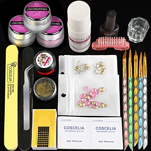 Acrylic Nail Kit Clear Pink White Acrylic Powder and Liquid Set for Starter Nail Brush Tips Glue for Acrylic Nails Manicure Tools Decals Set