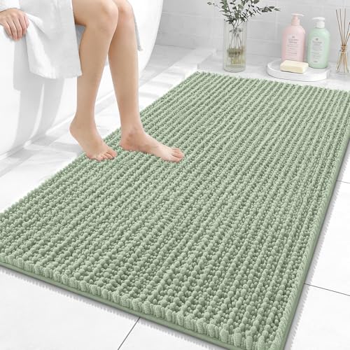 Image of OLANLY Bathroom Rug Mat 44x32, Thick Soft and Absorbent Chenille Bath Mat, Non-Slip Rubber Backing, Machine Washable Quick Dry Bath Rugs for Tub Shower Floor, Home Decor Accessories, Sage Green