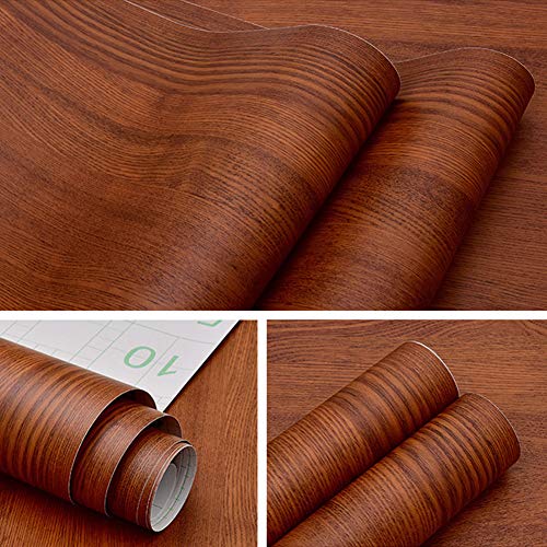 Lependor 17.71\" X 118\" Red Brown Wood Peel and Stick Wallpaper Wood Grain Contact Paper Self Adhesive Film Removable Textured Wood Panel Decorative Wall Covering - 17.71\" X 9.8 ft - Thumbnail 5