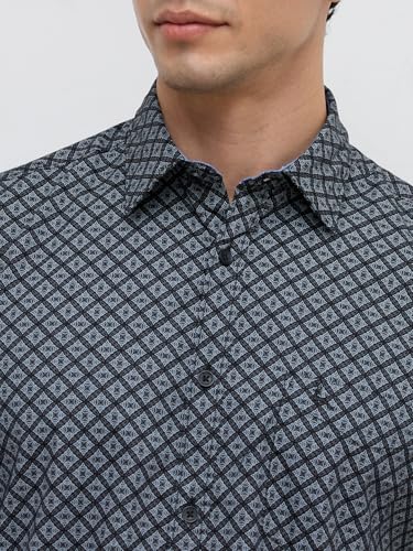 Image of Parx Men Slim Fit Print Pattern Pure Cotton Semi Cutaway Collar Half Sleeve Casual Shirt