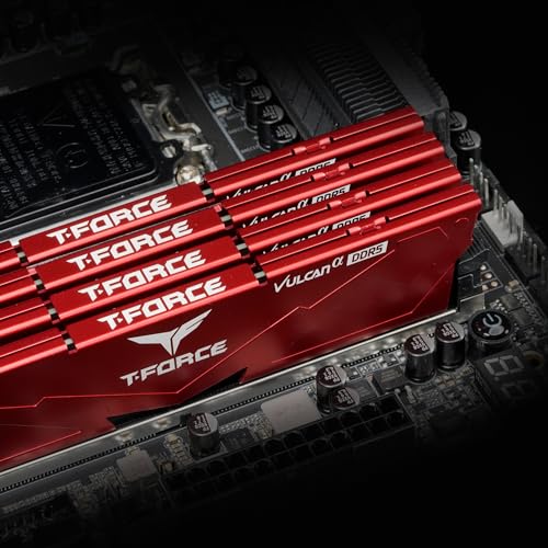 Image of TEAMGROUP T-Force Vulcan Alpha DDR5 Ram 64GB Kit (2x32GB) 6000MHz (PC5-48000) CL38 Desktop Memory Module Ram AMD Optimized Memory Red FLARD564G6000HC38JDC01