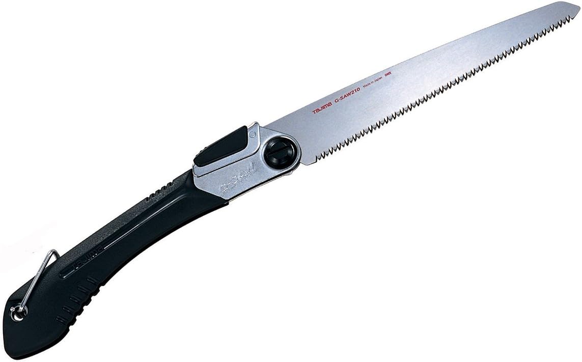 TAJIMA Pull-Stroke Saw - 210 mm x 9 TPI Japanese Flush Cut Hand Saw with Multi-Position Blade & Elastomer Folding Handle - GK-G210