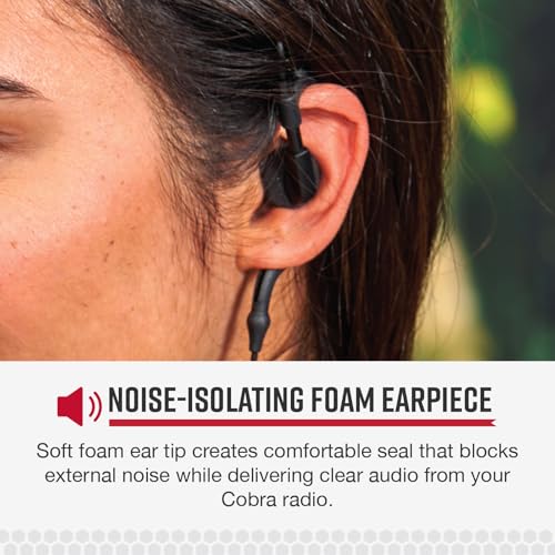 Image of Cobra 2.5mm C-Style in-Ear Headset with Foam Earpiece - Comfortable Noise-Isolating Communication Earpiece for Two-Way Radios with Soft Foam Tip